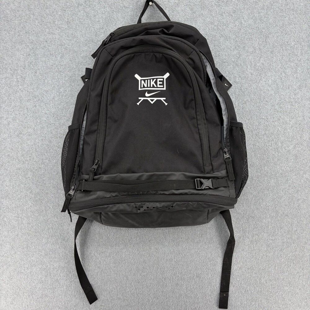 Nike Large Multi Pocket Zipper Backpack Sports Baseball Black White Vapor
